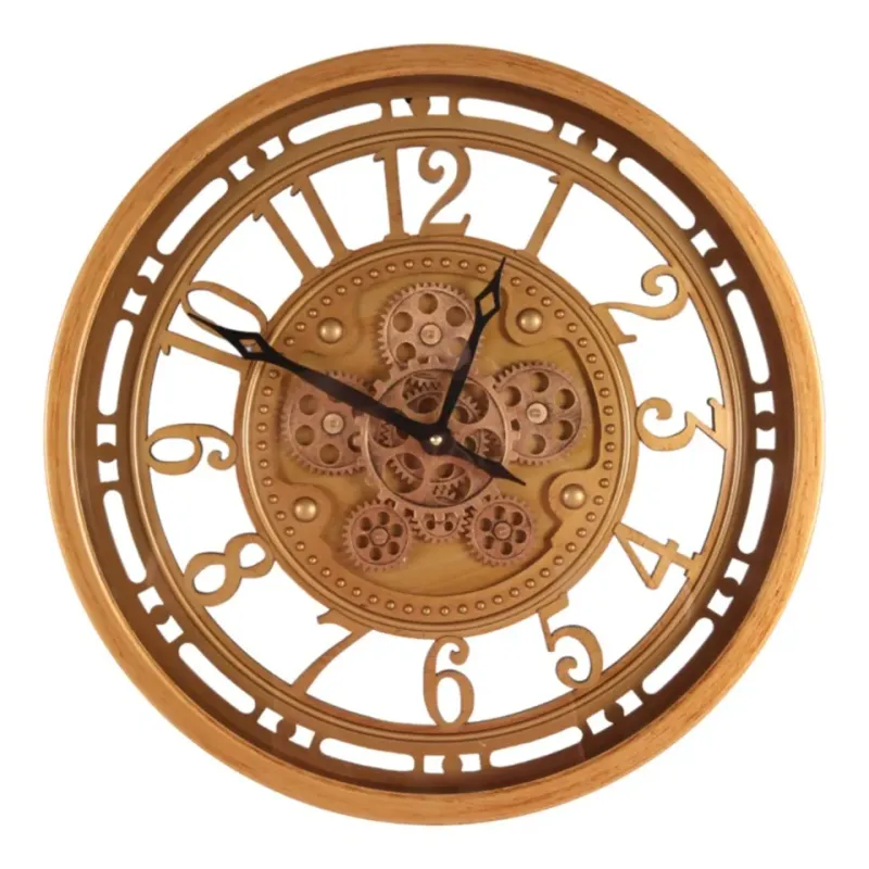 Wanduhr Key West, Metall/Glas, gold, rund, ø46cm. Industrieller Stil für Schweizer Zuhause.