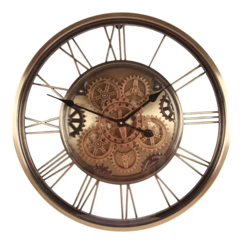 Bayonne Wanduhr, Metall/Glas, gold, rund, ø62cm im industriellen Stil.