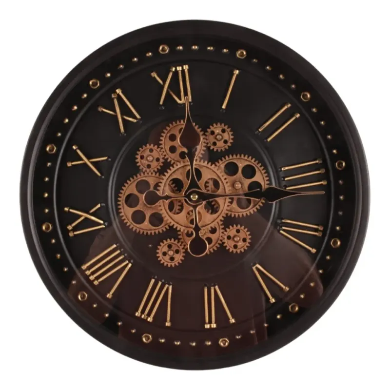 ​Wanduhr Key West, Metall/Glas, gold, rund, ø46cm. Industrieller Stil für Schweizer Zuhause.