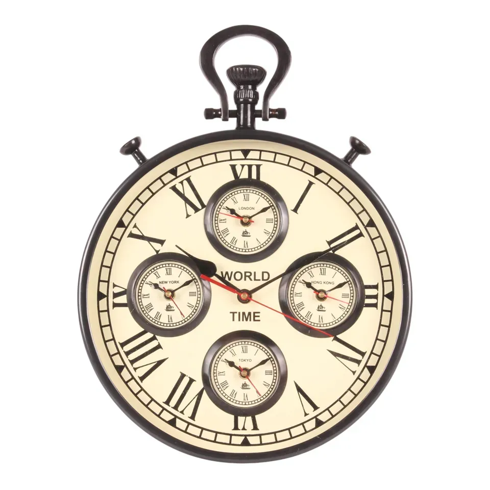 Weltzeit-Wanduhr Stahl/Aluminium Schwarz 41x30x6 cm Weltzeit-Wanduhr, Stahl/Aluminium, schwarz, 41x30x6cm im industriellen Stil.