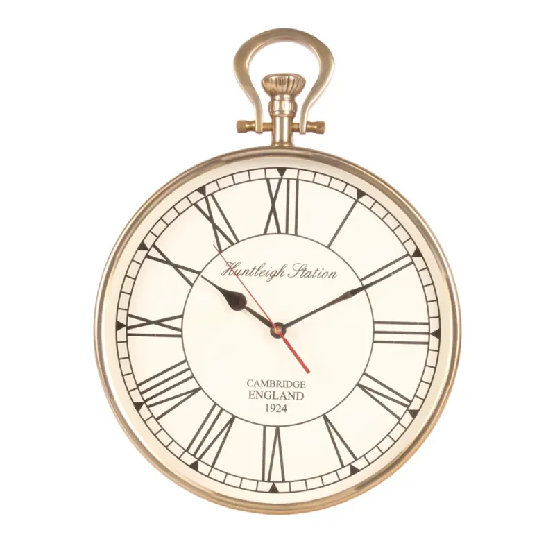 Runde Wanduhr, Stahl/Aluminium, gold, 41x30x6cm im industriellen Stil.