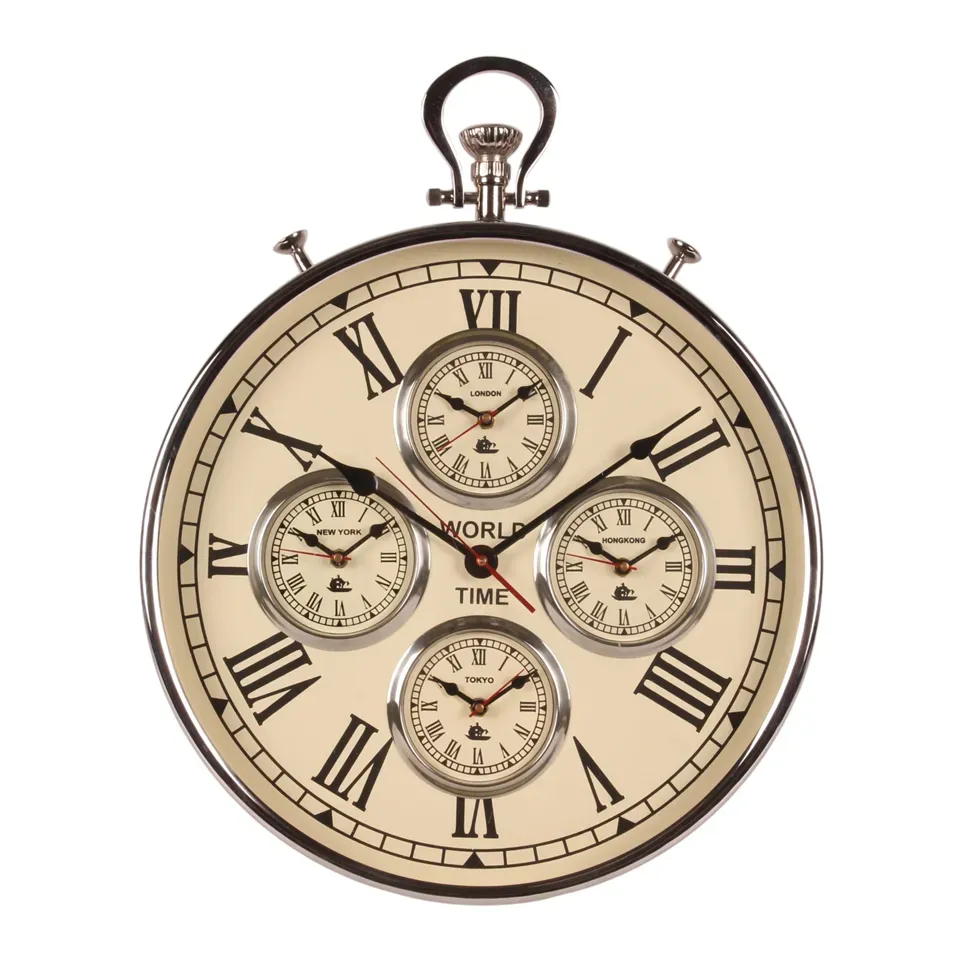 Weltzeit-Wanduhr Stahl/Aluminium Silber 51x40x7 cm Weltzeit-Wanduhr, Stahl/Aluminium, silber, 51x40x7cm im industriellen Stil.