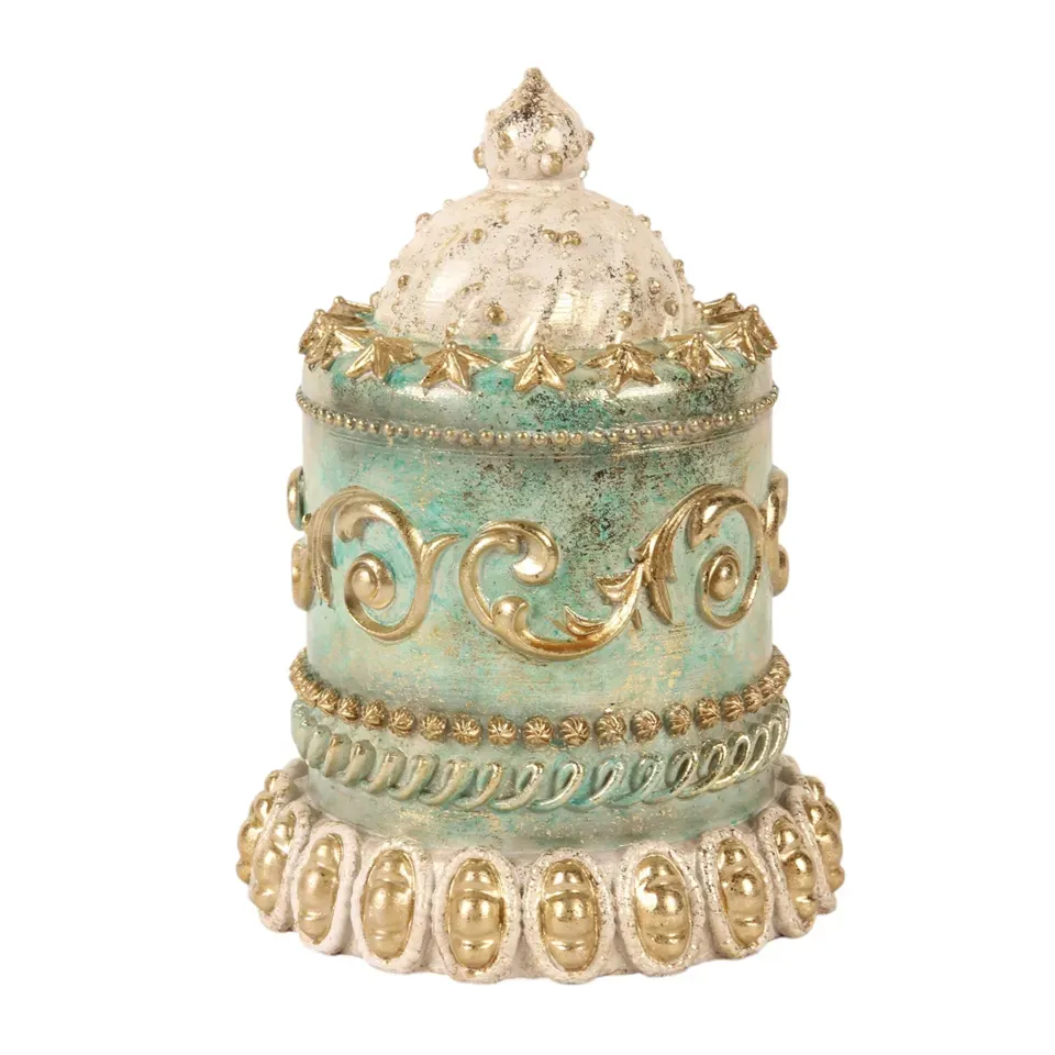 Dekorative Torte Kunstharz Blau/Gold 23 cm Dekorative Torte, Attrappe, Polyresin, blau/gold, 23x16,5x16,5cm im barocken Stil.