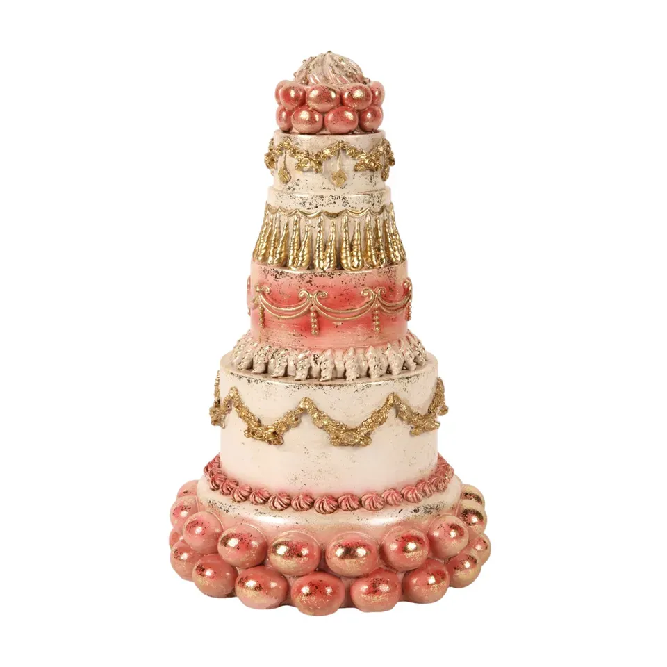 Dekorative Torte Kunstharz Rosa/Gold 27,5 cm Dekorative Torte, Attrappe, Polyresin, rosa/gold, 27,5x17x17cm im barocken Stil.