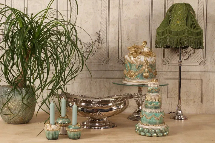 Dekorative Torte Kunstharz Blau/Gold 27,5 cm