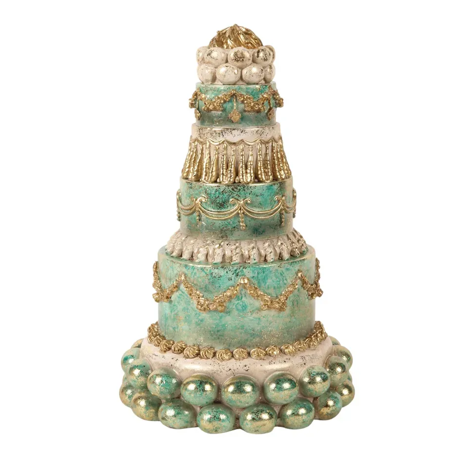 Dekorative Torte Kunstharz Blau/Gold 27,5 cm Dekorative Torte, Attrappe, Polyresin, blau/gold, 27,5x17x17cm im barocken Stil.