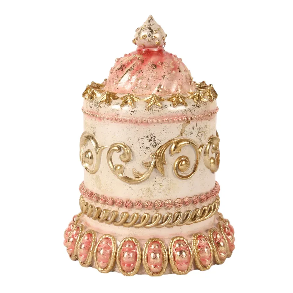 Dekorative Torte Kunstharz Rosa/Gold 23 cm Dekorative Torte, Attrappe, Polyresin, rosa/gold, 23x16,5x16,5cm im barocken Stil.