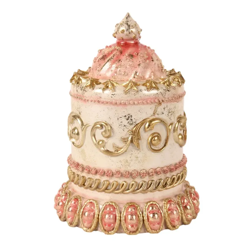 Dekorative Torte Kunstharz Rosa/Gold 23 cm Dekorative Torte, Attrappe, Polyresin, rosa/gold, 23x16,5x16,5cm im barocken Stil.