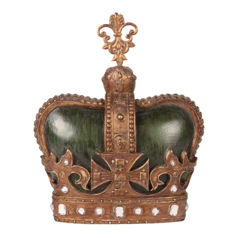 Königskrone Ornament Polyresin Grün/Gold 23,5 cm Königskrone Ornament, Polyresin, grün/gold, 23,5x18,5x18,5cm im majestätischen Stil.