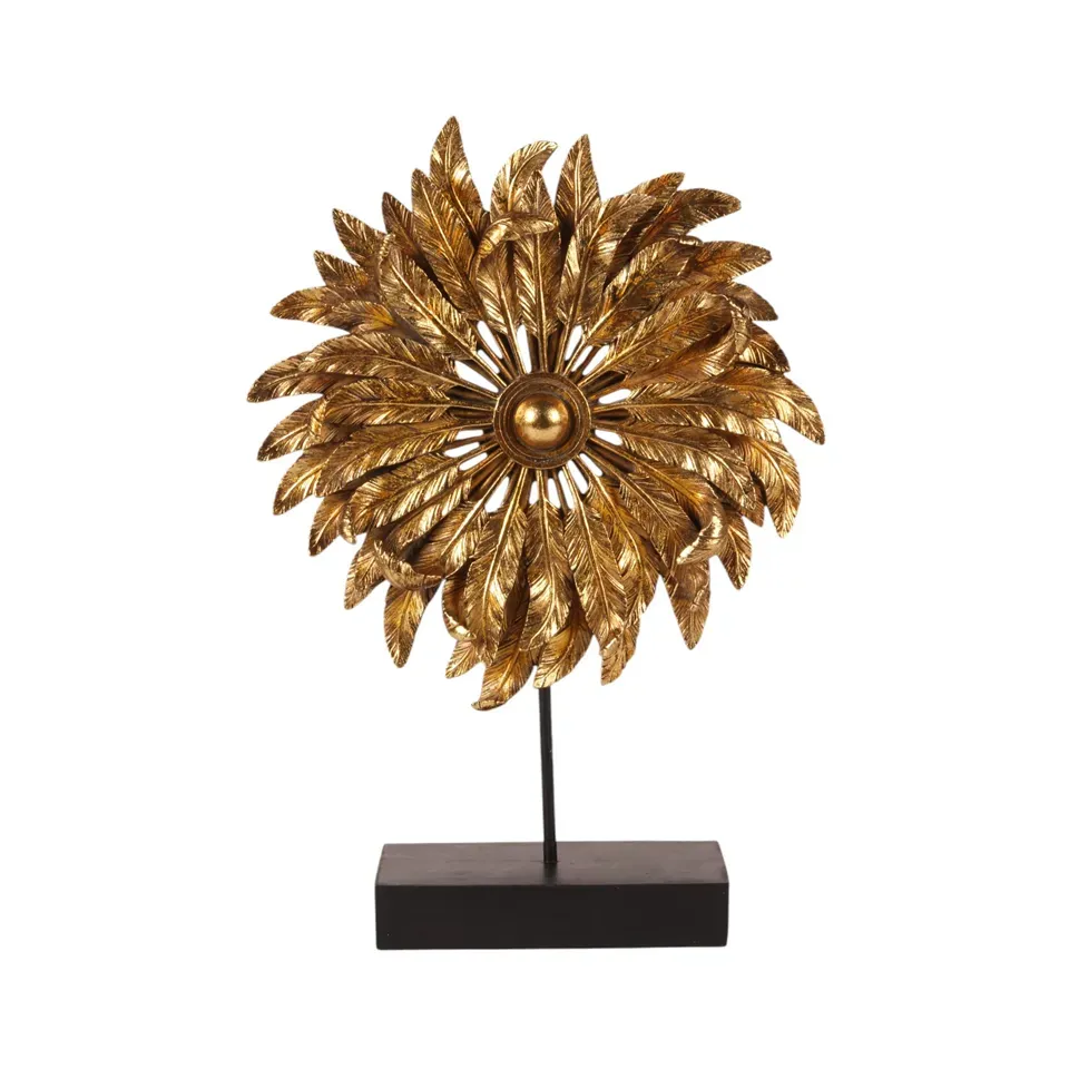 Federornament auf Ständer Polyresin Gold 36,5x26 cm Federornament auf Ständer, Polyresin, gold, 36,5x26x8cm im eleganten Stil.