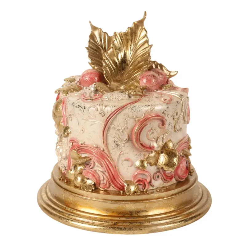 Dekorative Torte Kunstharz Rosa/Gold 31 cm Dekorative Torte, Attrappe, Polyresin, rosa/gold, 31x28x28cm im opulenten Barock-Stil.