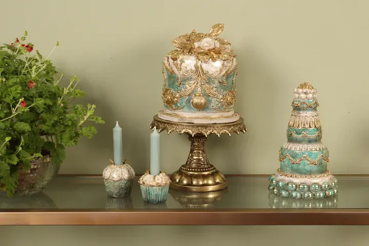 Dekorative Torte Kunstharz Blau/Gold 24 cm