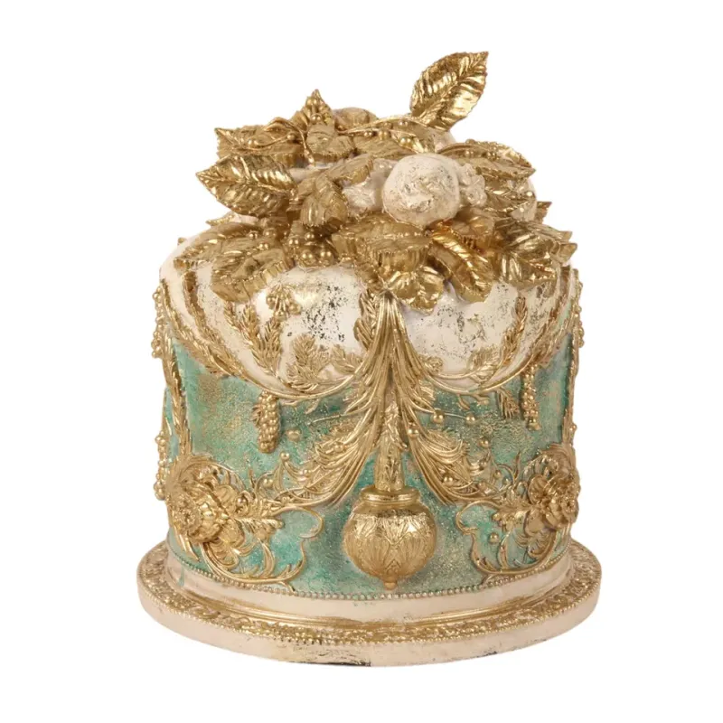Dekorative Torte Kunstharz Blau/Gold 24 cm Dekorative Torte, Attrappe, Polyresin, blau/gold, 24x20x20cm im barocken Stil.