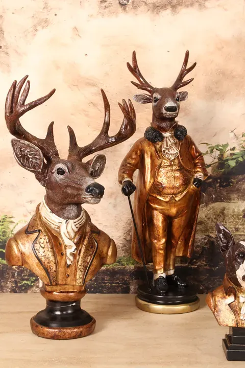 Hirsch Gentleman Skulptur Polyresin Gold 66 cm