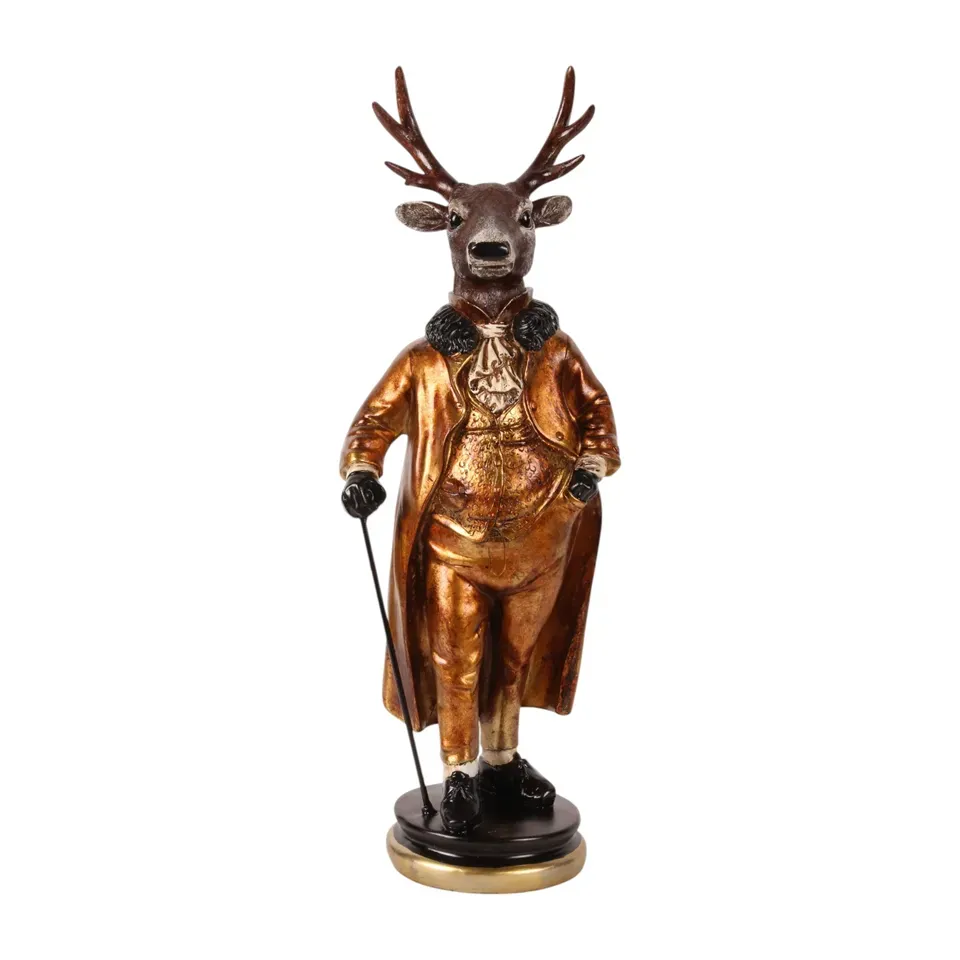 Hirsch Gentleman Skulptur Polyresin Gold 66 cm Hirsch Gentleman Skulptur, Polyresin, gold, 66x23x18cm im extravaganten Vintage-Stil.