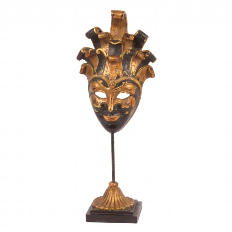 Maskenfigur auf Sockel im venezianischen Stil Polyresin Schwarz/Gold 28 cm Maskenfigur auf Sockel, Skulptur, Polyresin, schwarz/gold, 28x10,5x6,5cm im venezianischen Stil.