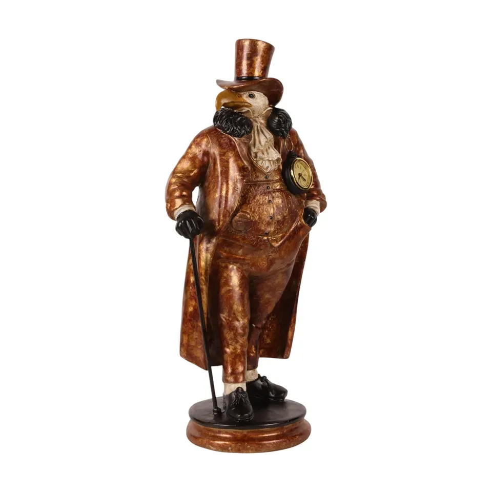 Adler Gentleman Skulptur mit Uhr Polyresin Gold 58 cm Adler Gentleman Skulptur mit Uhr, Polyresin, gold, 58x25x19cm im extravaganten Vintage-Stil.
