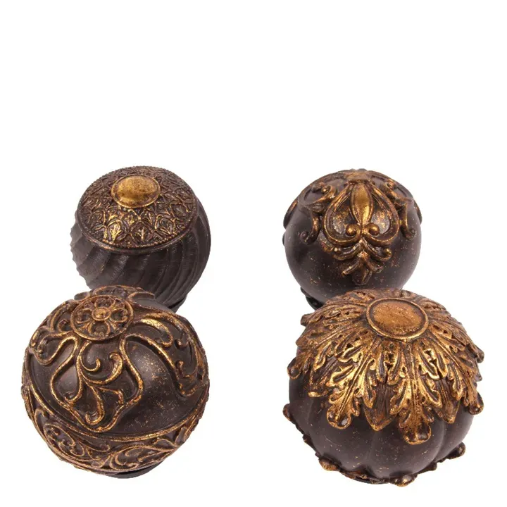 Dekorative Kugeln 4er-Set Kunstharz Braun/Gold Ø10 cm