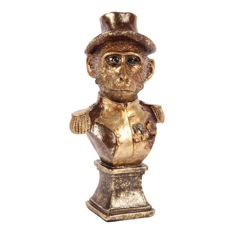 Affenbüste Skulptur Polyresin Braun/Gold 27 cm Affenbüste, General Skulptur, Polyresin, braun/gold, 27x14x11cm im historischen Uniform-Stil.