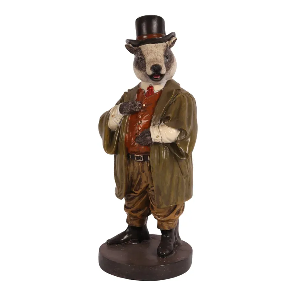 Dachs Figur, Gentleman Skulptur, Polyresin, beige, 29,5x13x11,5cm im nostalgischen Stil.