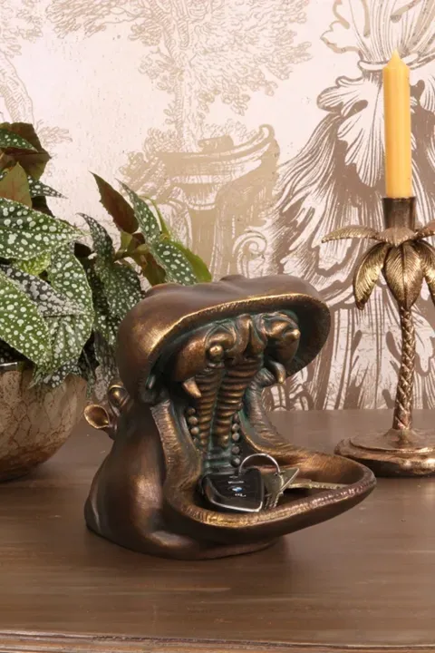 Nilpferd Figur Schlüsselablage Polyresin Gold 25,5 cm