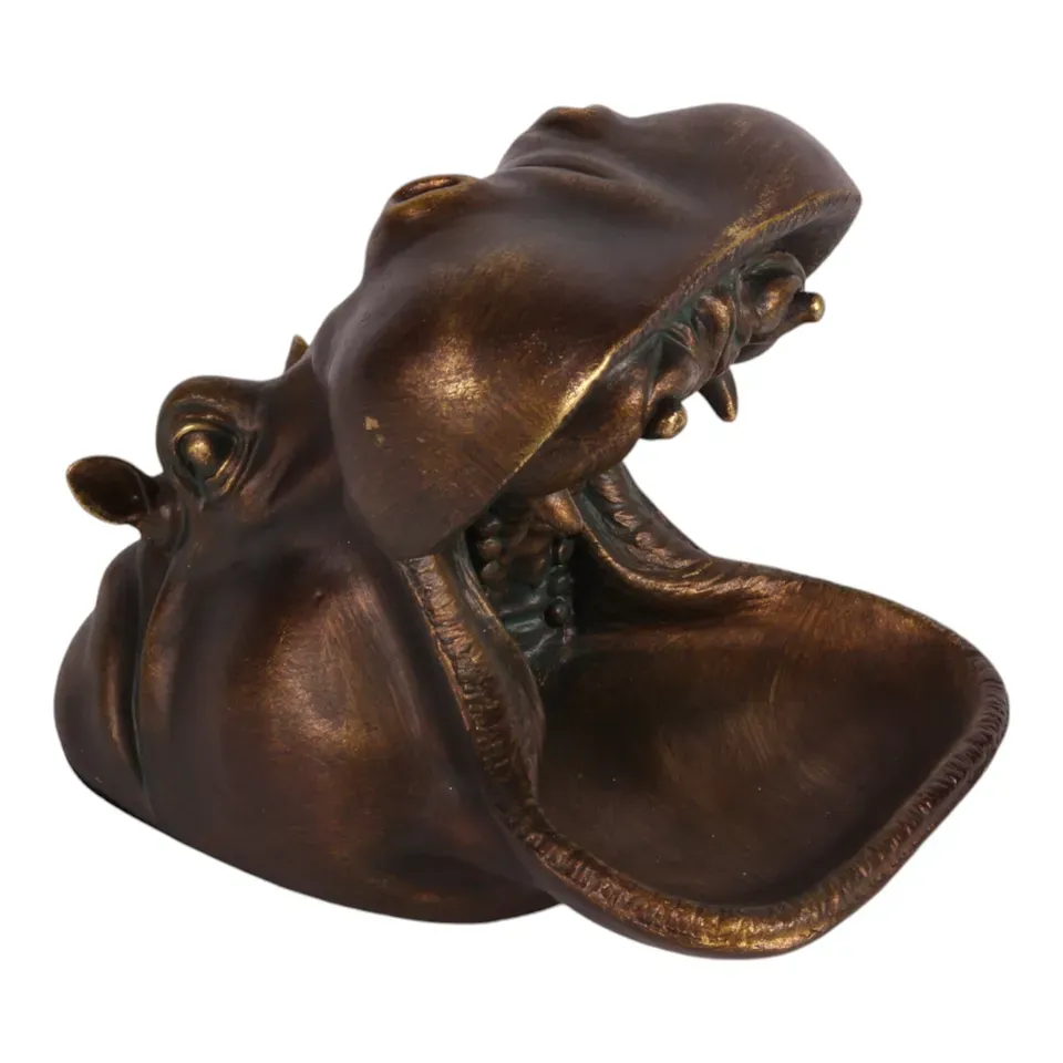 Nilpferd Figur Schlüsselablage Polyresin Gold 25,5 cm Nilpferd Figur mit Schlüsselablage, Polyresin, gold, 20x25,5x16,5cm im modernen Safari-Stil