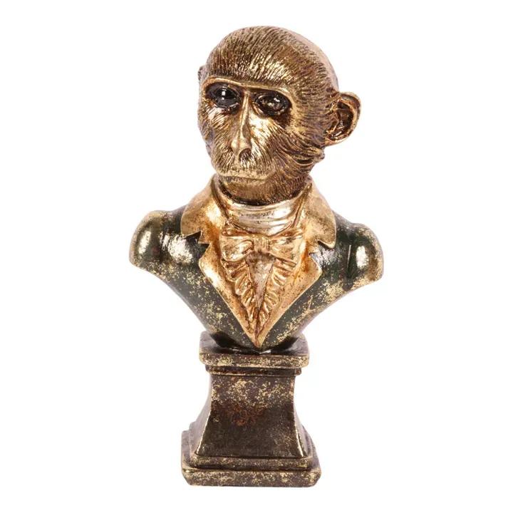 Affenbüste Skulptur Polyresin Grün/Gold 25 cm Affenbüste, Gentleman Skulptur, Polyresin, grün/gold, 25x14x9cm im historischen Stil.
