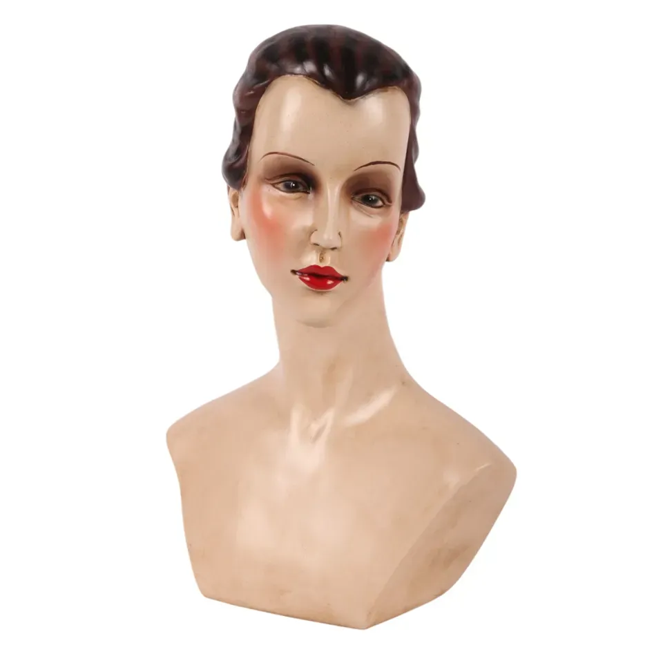 Frauenbüste Skulptur Art Déco Polyresin 40 cm Frauenbüste, Mannequin Skulptur, Polyresin, braun, 40x26x12cm im Art Déco Stil