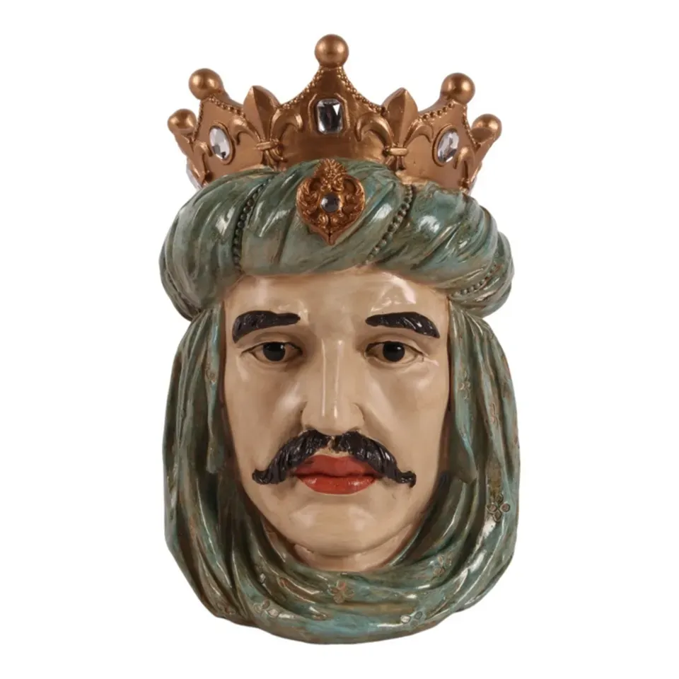 Maurischer Kopf Skulptur Polyresin Grün/Gold 25 cm Maurischer Kopf, Testa di Moro Skulptur, Polyresin, grün/gold, 25x16x16cm im sizilianischen Stil.