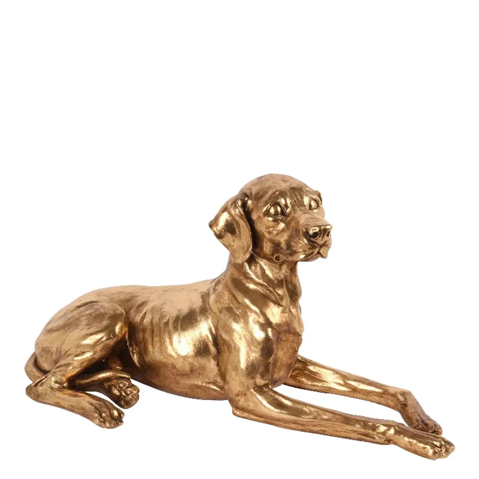 Hund Skulptur Liegend Polyresin Gold 75 cm Hund Skulptur, liegender Jagdhund, Polyresin, gold, 35x75x25cm im edlen Barock-Stil.
