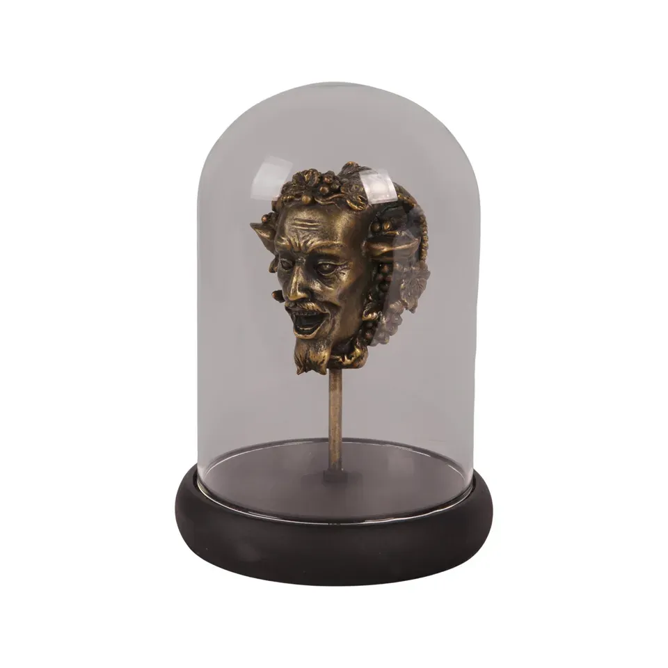 Bacchus-Figur mit Glasglocke Kunstharz Gold 23 cm Bacchus-Figur mit Glasglocke, Skulptur, Polyresin/Glas, gold/schwarz, 23x14x14cm im antiken Mythologie-Stil.