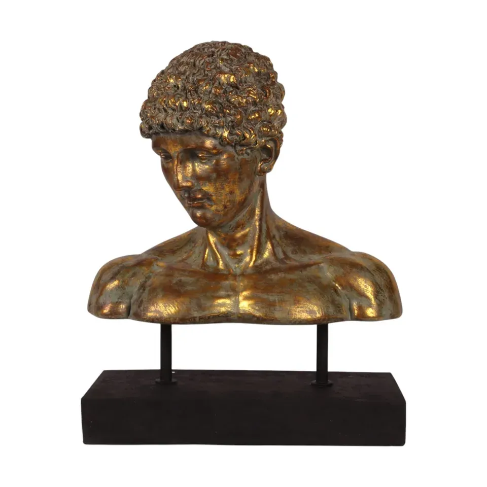 Männerbüste im antiken klassischen Stil auf Ständer Polyresin Gold 53x44 cm Männerbüste auf Ständer, Skulptur, Polyresin, gold, 53x44x26cm im antiken klassischen Stil.