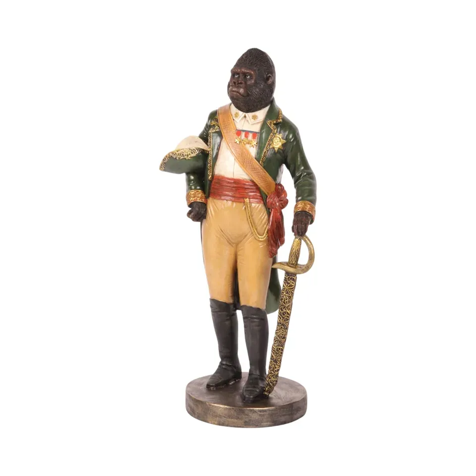 Stehende Orang-Utan-Figur Polyresin Grün 40,5 cm Stehende Orang-Utan-Figur, General Skulptur, Polyresin, grün, 40,5x19,5x14cm im historischen Uniform-Stil.