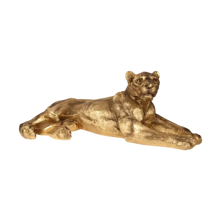 Löwen-Figur Skulptur Polyresin Gold 110 cm Löwin-Figur, Skulptur, Polyresin, gold, 40x110x55cm im edlen Safari-Stil.