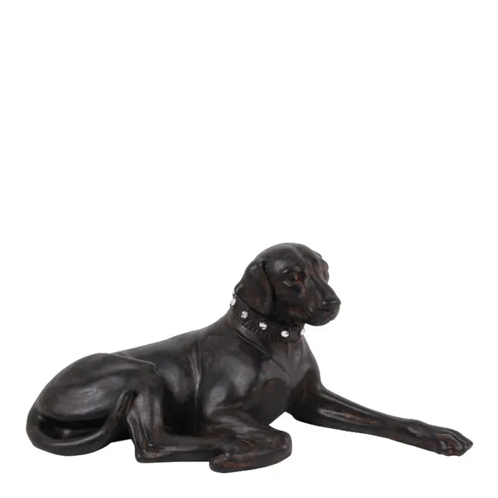 Hund Skulptur Liegend Polyresin Braun 30 cm Hund Skulptur, liegender Jagdhund mit Halsband, Polyresin, braun, 14x30x17cm im edlen Barock-Stil.
