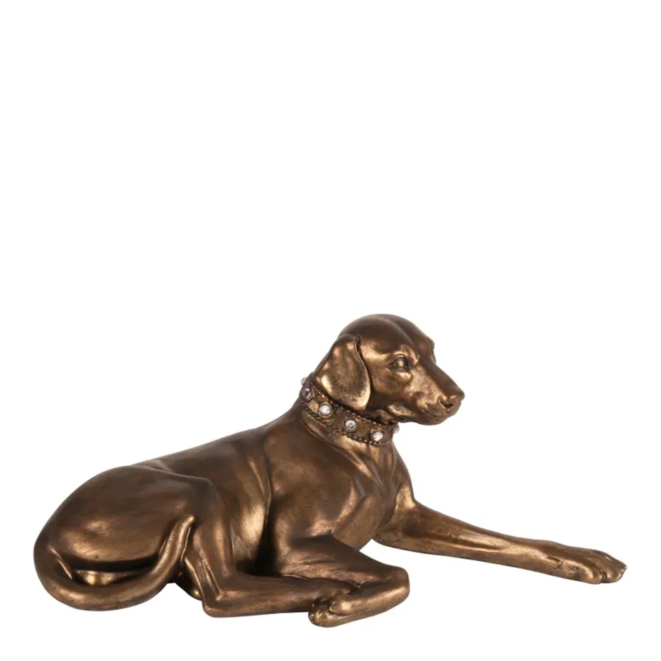 Hund Skulptur Liegend Polyresin Gold 30 cm Hund Skulptur, liegender Jagdhund mit Halsband, Polyresin, gold, 14x30x17cm im edlen Barock-Stil.