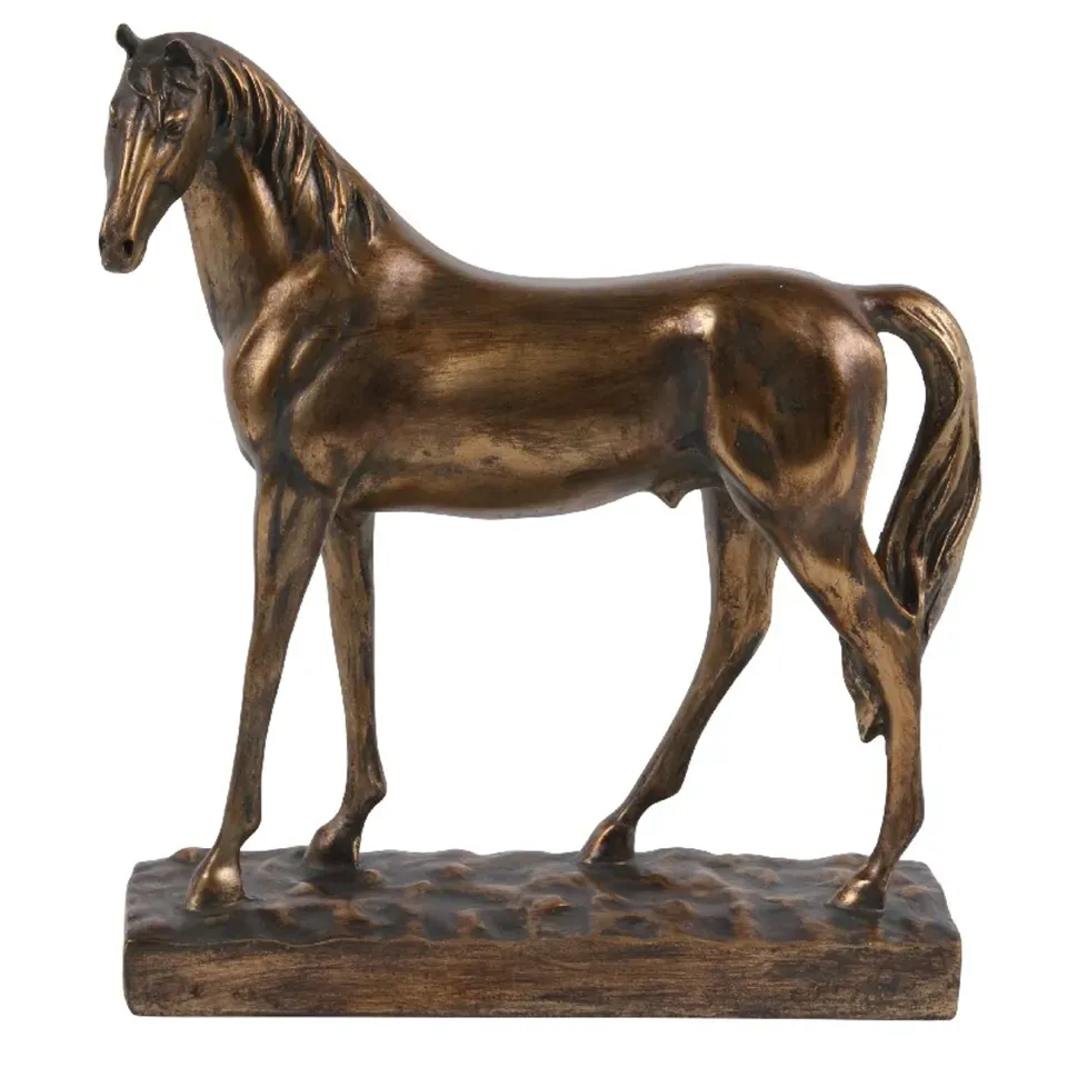 Pferdestatue Skulptur Polyresin Gold 28x24 cm Pferdestatue, stehendes Pferd, Polyresin, gold, 28x24x8,5cm im edlen Barock-Stil.