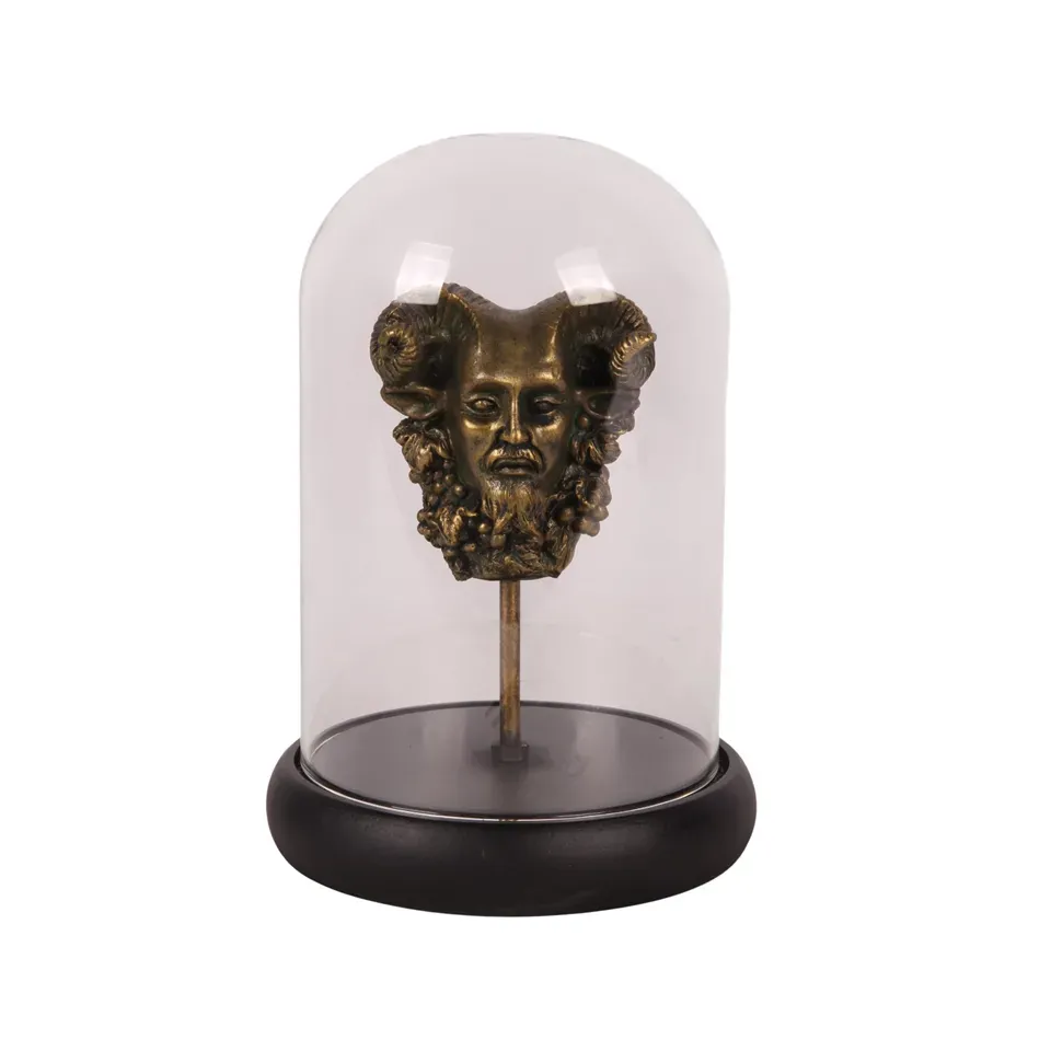 Bacchus-Figur mit Glasglocke Kunstharz Gold 23 cm Bacchus-Figur mit Glasglocke, Skulptur, Polyresin/Glas, gold/schwarz, 23x14x14cm im mythologischen Stil.