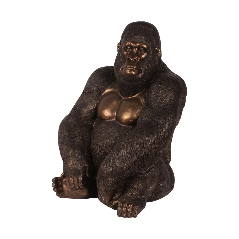 Gorilla Figur XL Skulptur Polyresin Braun/Gold 61 cm Gorilla Figur XL, Silberrücken Skulptur, Polyresin, braun/gold, 61x46x40cm im modernen Safari-Stil.