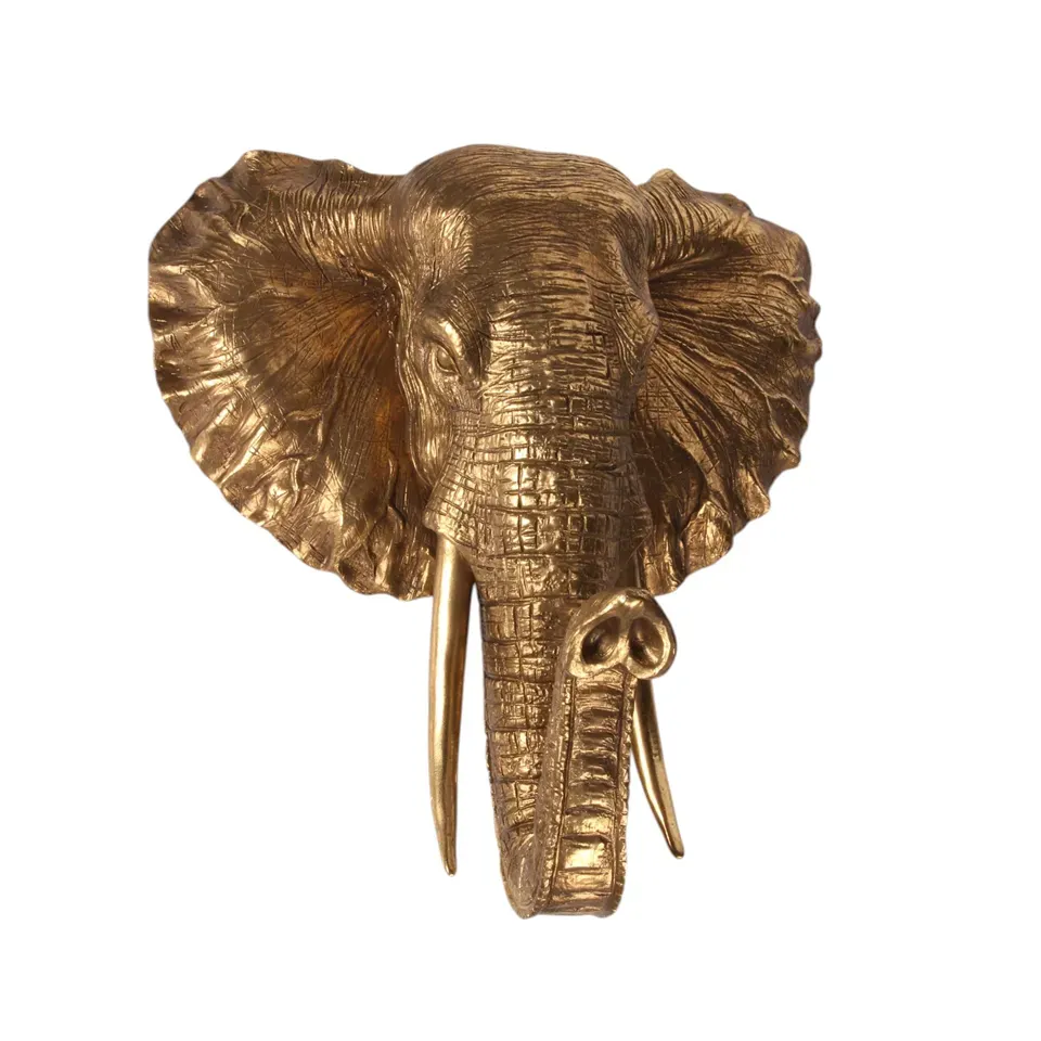 Elefantenkopf Wanddeko Polyresin Gold 43,5x41,5 cm Elefanten-Wanddeko, Elefantenkopf Wandornament, Polyresin, gold, 23x43,5x41,5cm im edlen Safari-Stil.