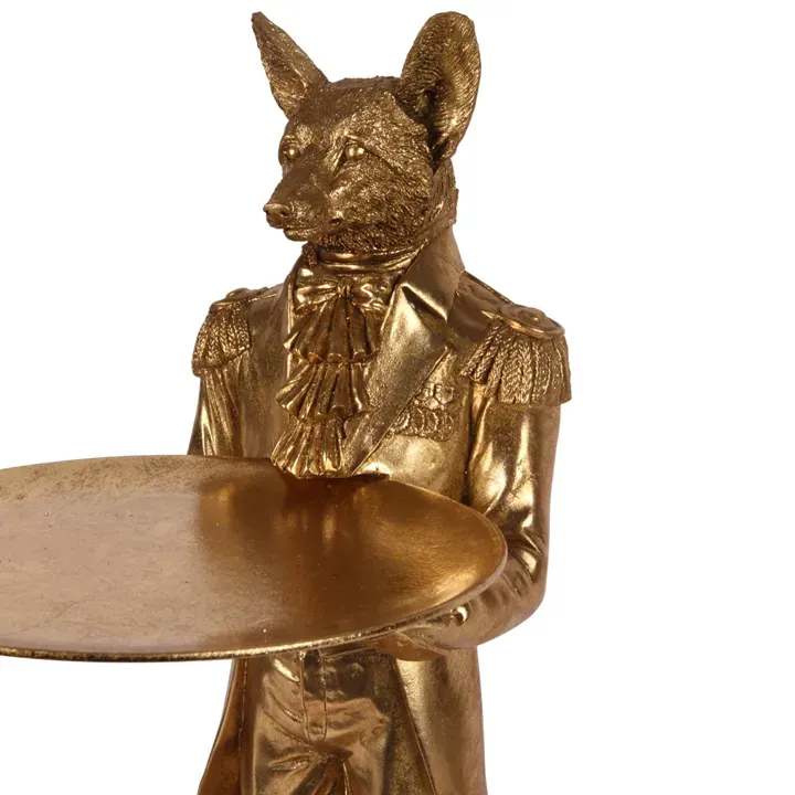 Stehender Fuchs mit Teller Polyresin Gold 54,5 cm