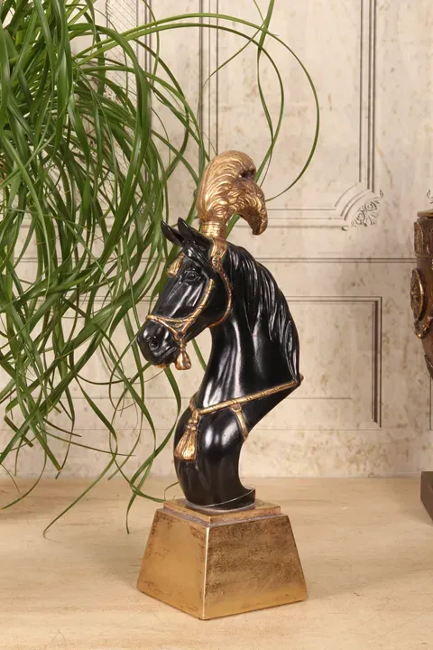 Pferdekopfstatue Schwarz/Gold Polyresin 36,5 cm