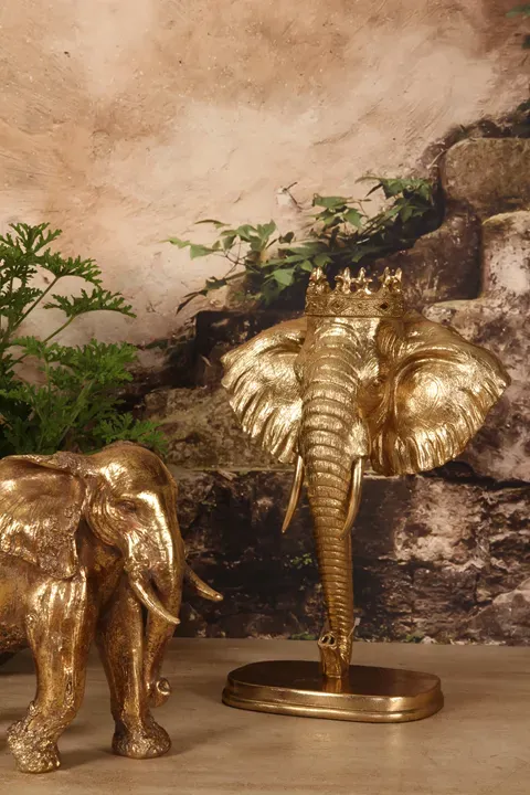 Elefantenfigur auf Ständer Polyresin Gold 37,5 cm