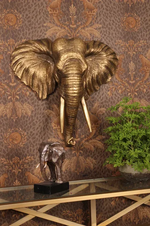 Elefantenkopf Wanddeko XL Polyresin Gold 61x62,5 cm