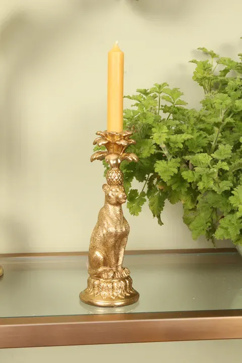 Leoparden-Kerzenhalter Polyresin Gold H23,5 cm