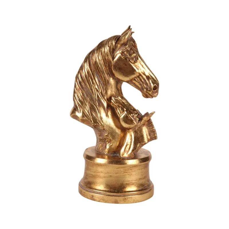 Pferdekopfstatue Doppel Polyresin Gold 26,5x12 cm Pferdekopfstatue, Doppelpferdekopf Skulptur, Polyresin, gold, 26,5x12x14cm im edlen Barock-Stil.
