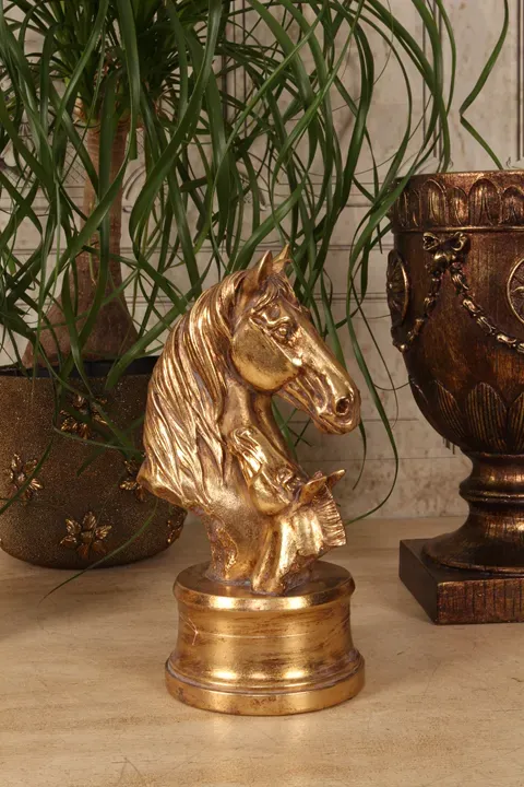 Pferdekopfstatue Doppel Polyresin Gold 26,5x12 cm