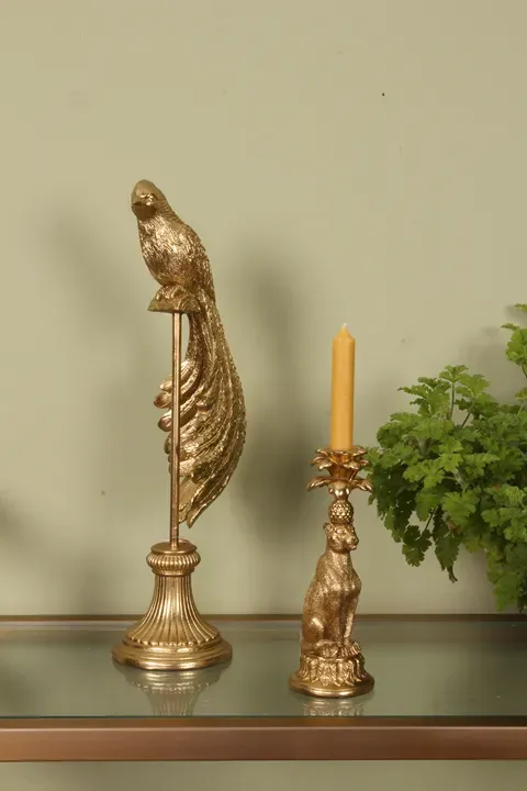 Paradiesvogel auf Ständer Polyresin Gold 49 cm