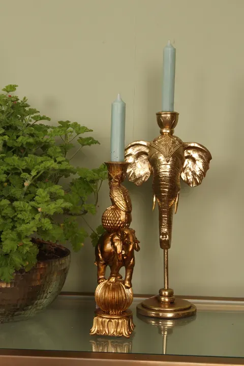 Elefanten-Kerzenhalter Polyresin Gold H35,5 cm