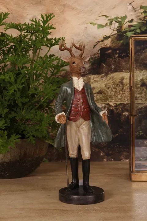 Stehende Hirschfigur Gentleman Polyresin Bekleidet 35 cm